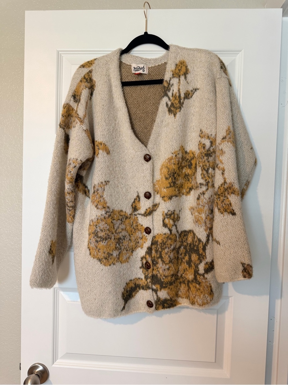 Woolrich Cream Cardigan with Mustard Floral Pattern